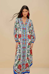 Off-White Flower Tapestry LENZING™ ECOVERO™ Euroflax™ Maxi Dress | FARM Rio Women