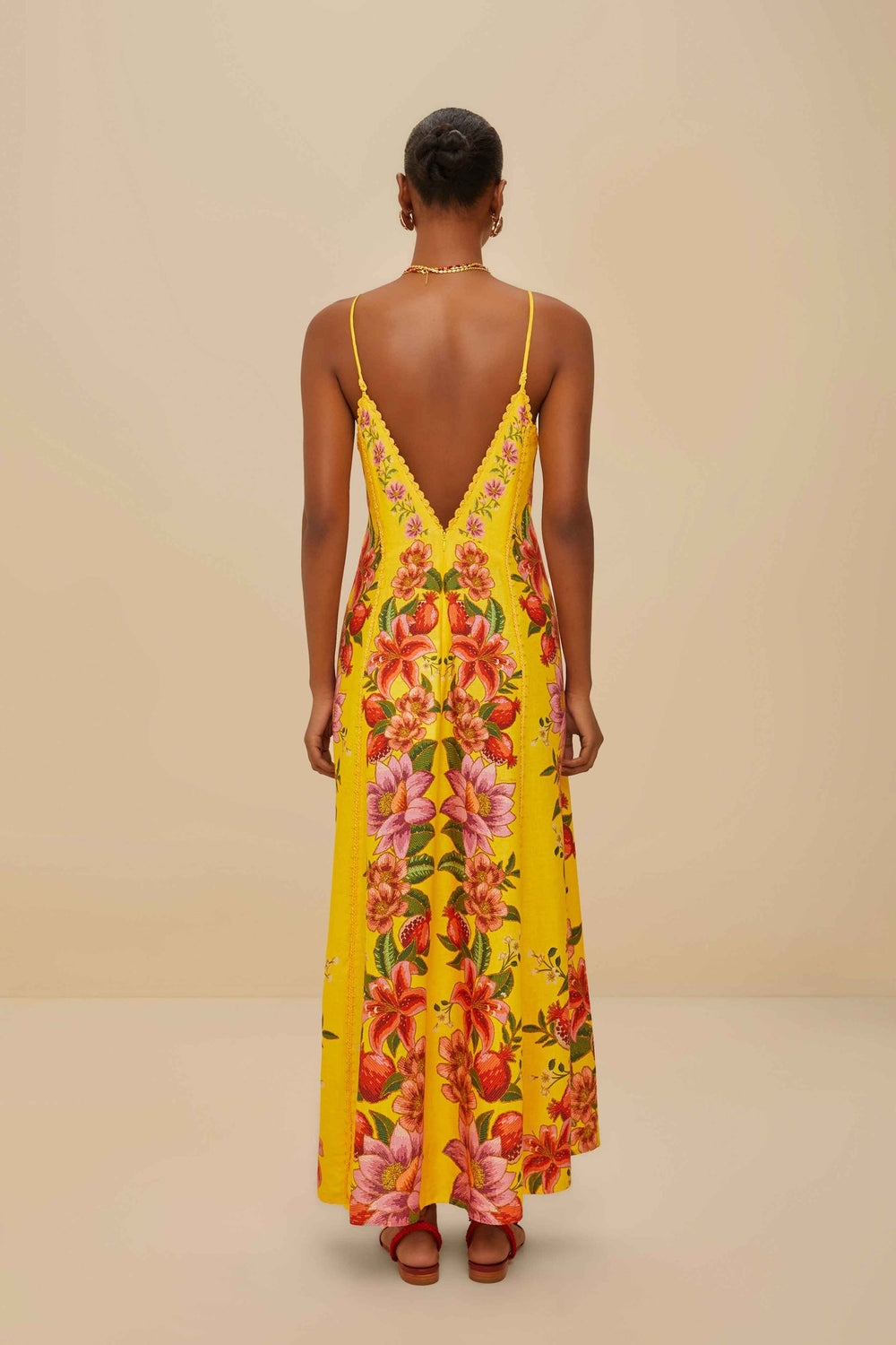 Yellow Summer Fruit Scarf LENZING™ ECOVERO™ Euroflax™ Maxi Dress | FARM Rio Women