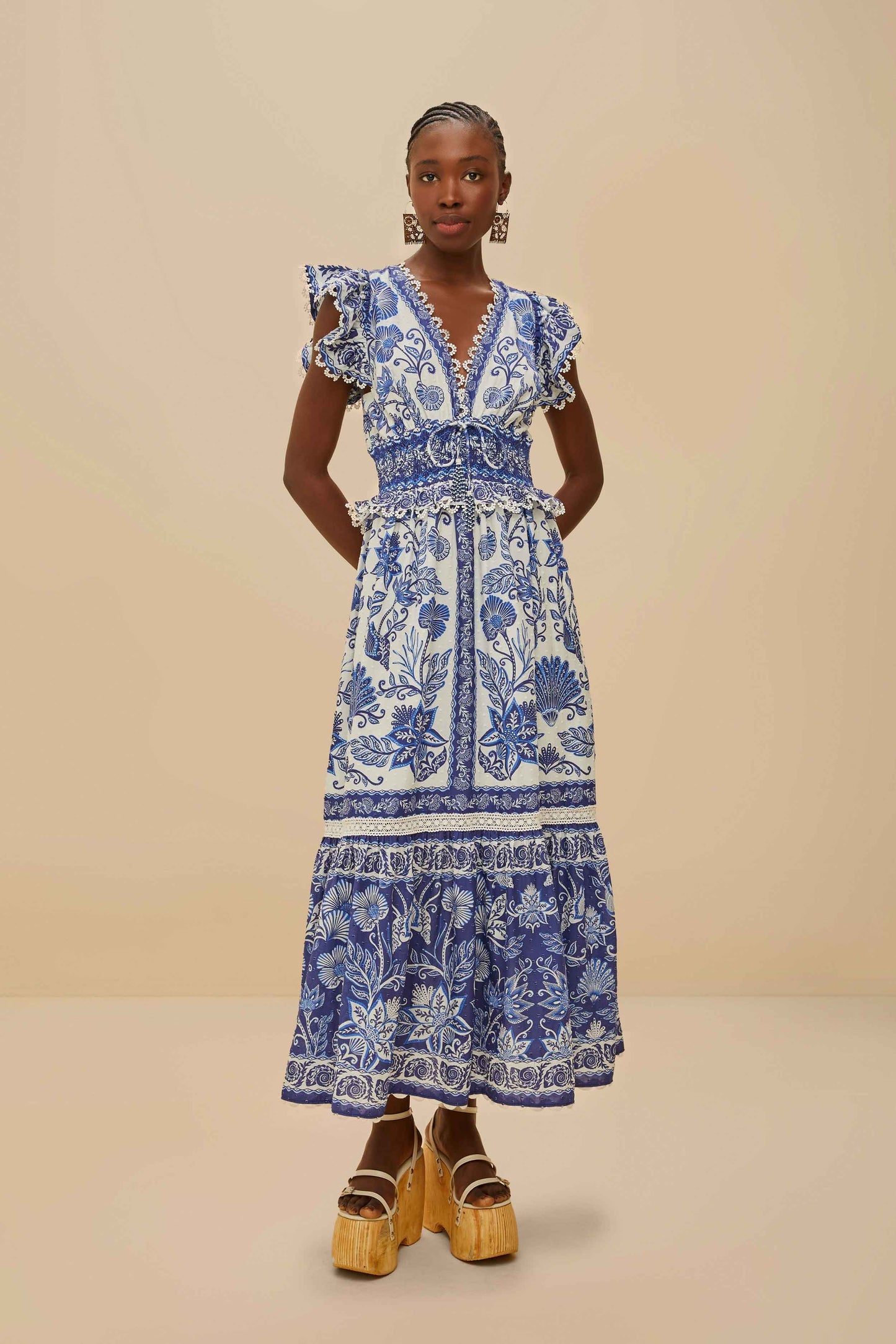 Off-White Shell Garden Maxi Dress | FARM Rio Women
