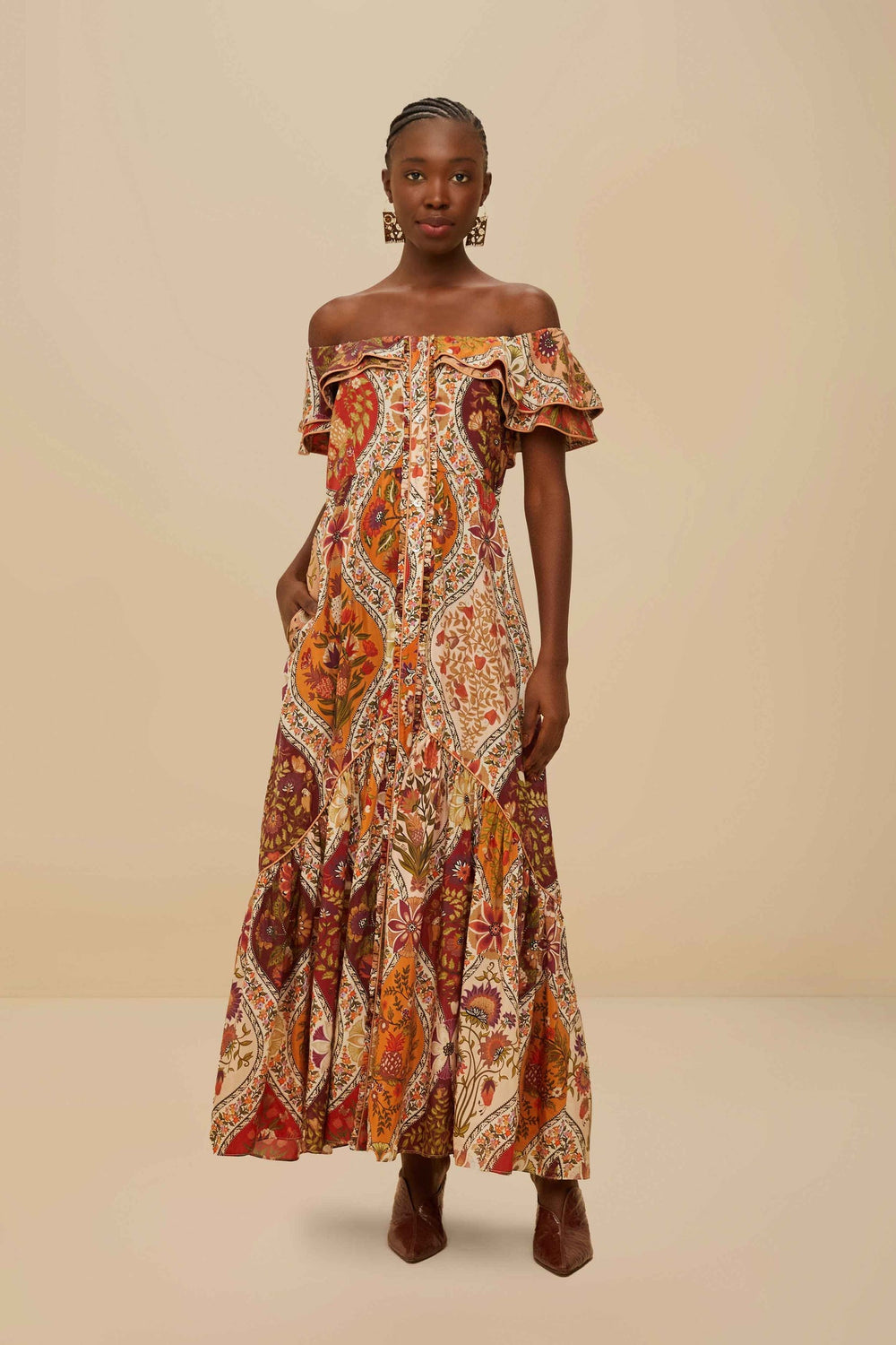 Multicolor Romantic Nature Off-Shoulder Maxi Dress | FARM Rio Women