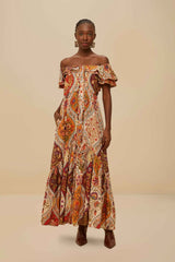 Multicolor Romantic Nature Off-Shoulder Maxi Dress | FARM Rio Women