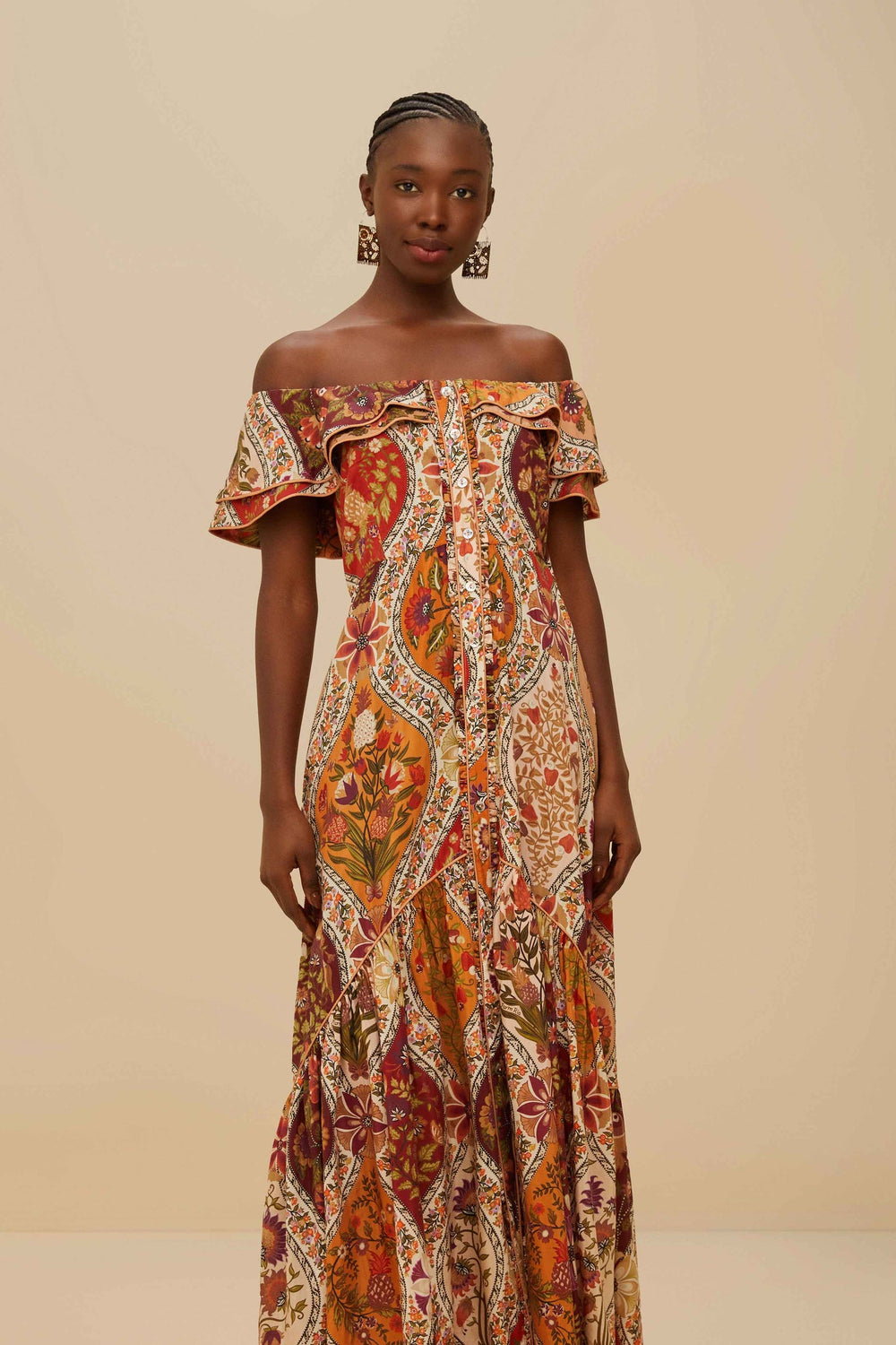 Multicolor Romantic Nature Off-Shoulder Maxi Dress | FARM Rio Women