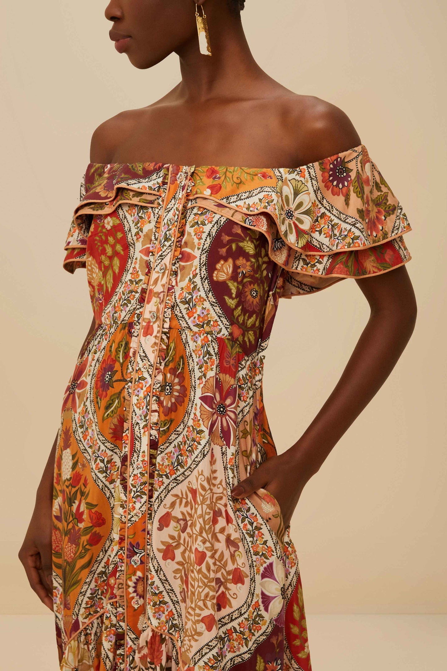 Multicolor Romantic Nature Off-Shoulder Maxi Dress | FARM Rio Women