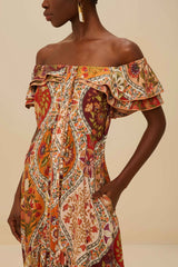 Multicolor Romantic Nature Off-Shoulder Maxi Dress | FARM Rio Women