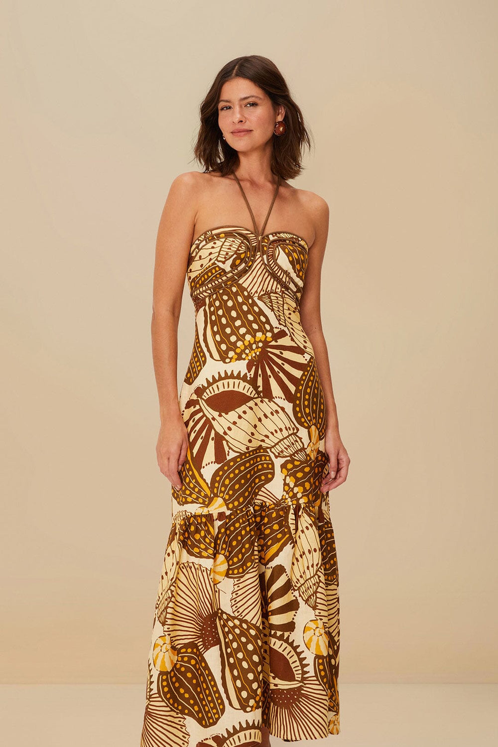 Sand Shell Mix Euroflax™ Premium Linen Maxi Dress | FARM Rio Women