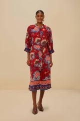 Luang Red Scarves Blue Maxi Dress | FARM Rio Women