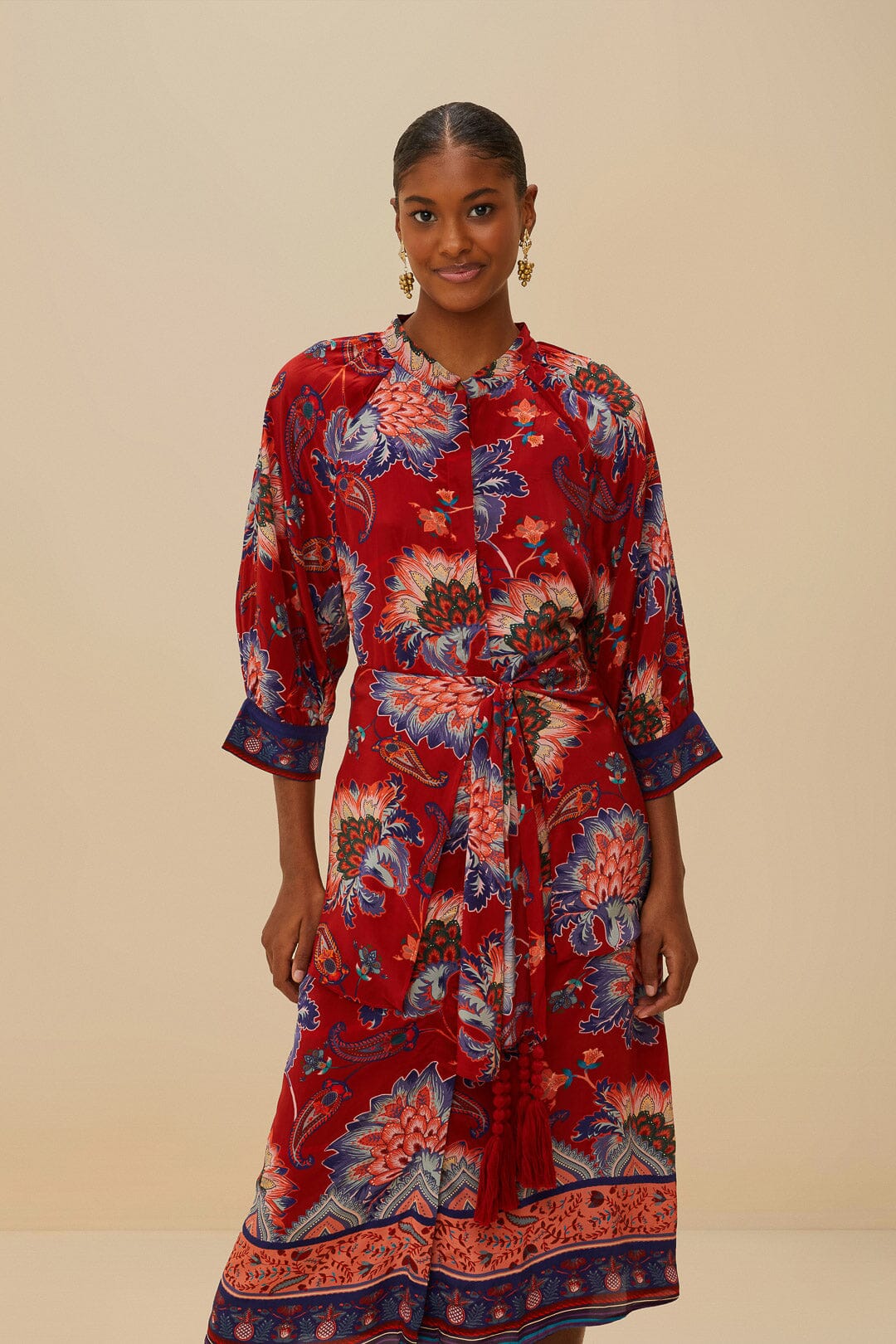 Luang Red Scarves Blue Maxi Dress | FARM Rio Women