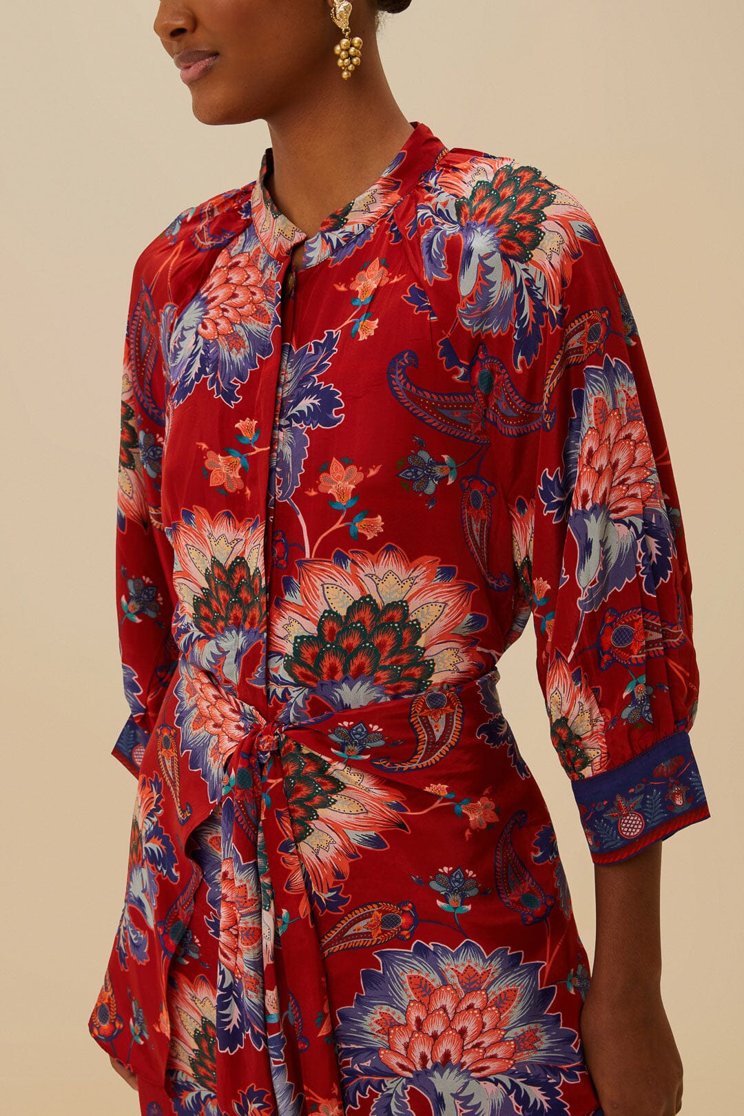 Luang Red Scarves Blue Maxi Dress | FARM Rio Women