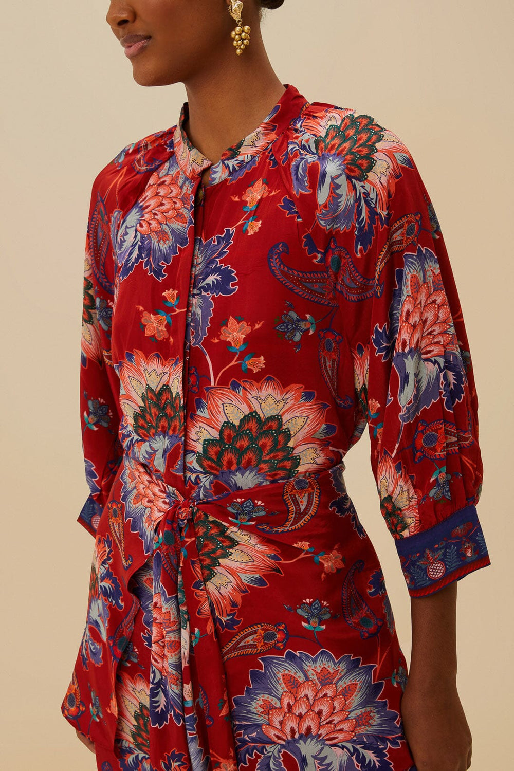 Luang Red Scarves Blue Maxi Dress | FARM Rio Women