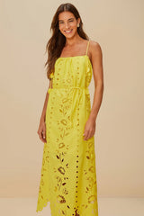 Yellow Richelieu Sleeveless LENZING™ ECOVERO™ Euroflax™ Maxi Dress | FARM Rio Women