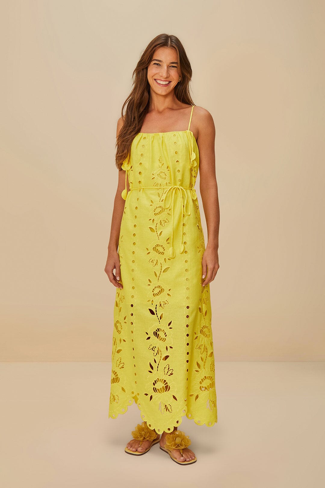 Yellow Richelieu Sleeveless LENZING™ ECOVERO™ Euroflax™ Maxi Dress | FARM Rio Women