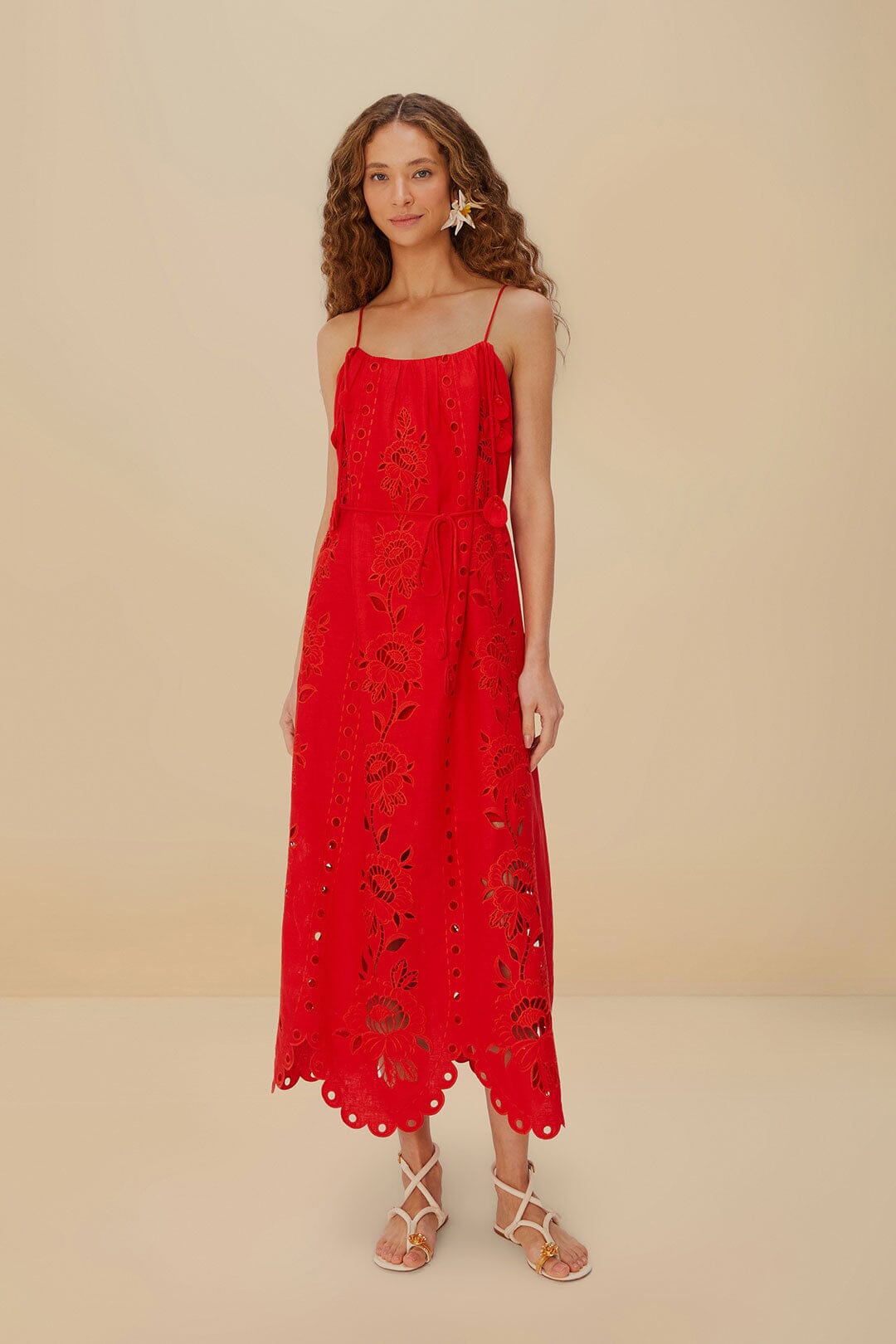 Red Flowers Richelieu LENZING™ ECOVERO™ Euroflax™ Maxi Dress | FARM Rio Women