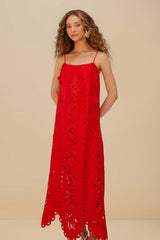 Red Flowers Richelieu LENZING™ ECOVERO™ Euroflax™ Maxi Dress | FARM Rio Women