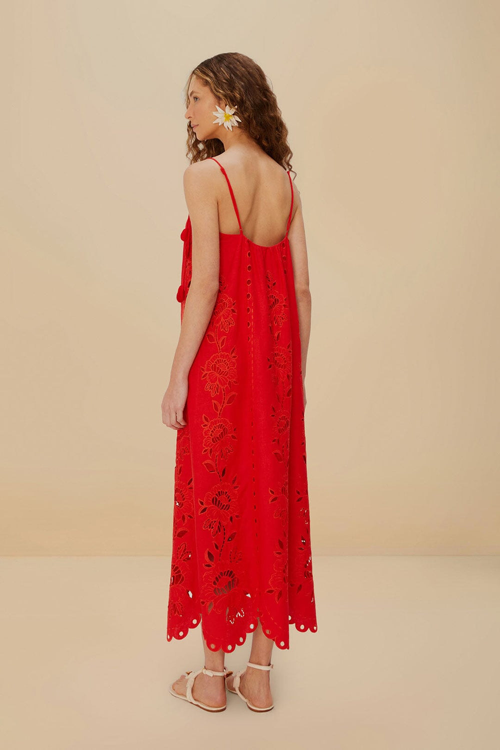 Red Flowers Richelieu LENZING™ ECOVERO™ Euroflax™ Maxi Dress | FARM Rio Women