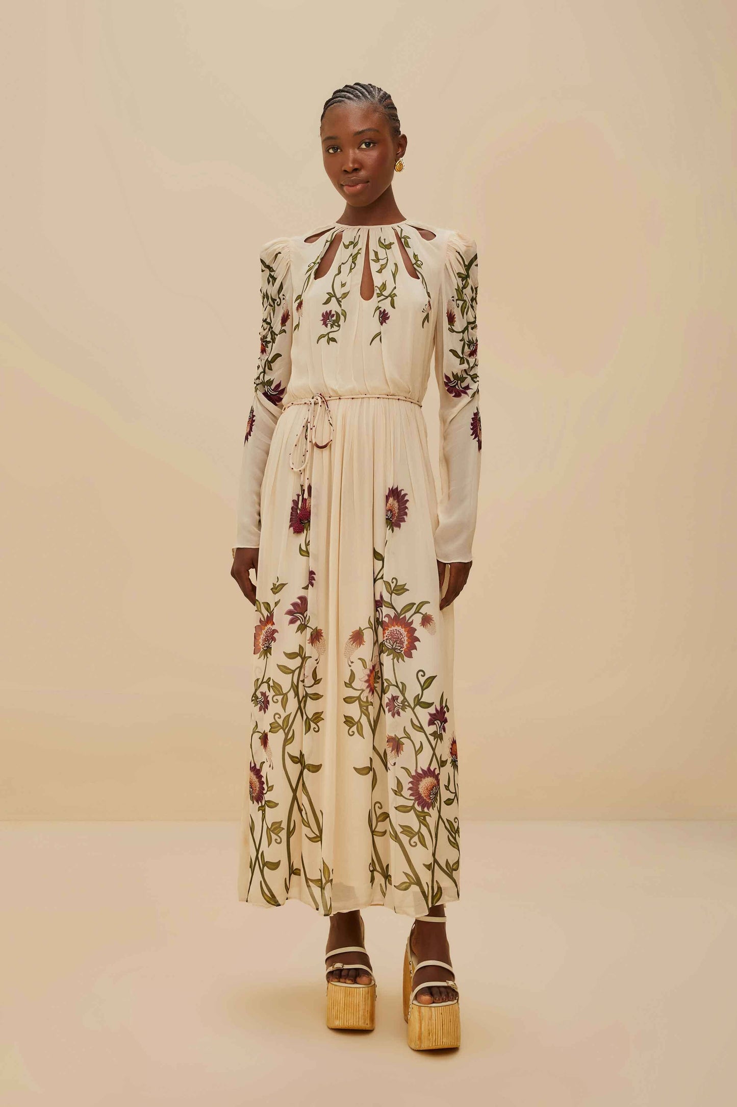 Multicolor Romantic Nature Long Sleeve Maxi Dress | FARM Rio Women