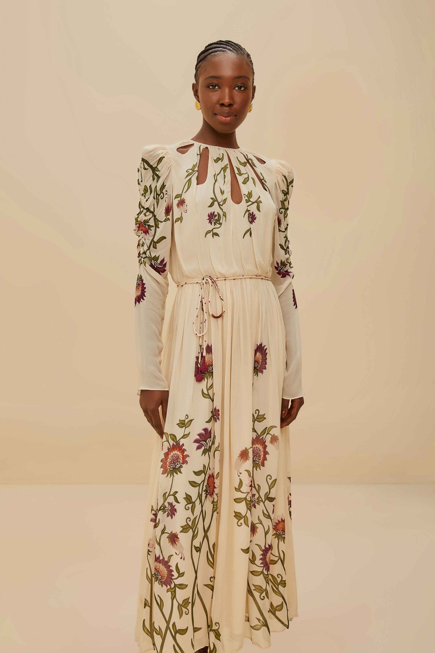 Multicolor Romantic Nature Long Sleeve Maxi Dress | FARM Rio Women