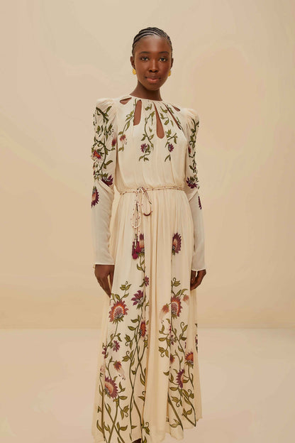 Multicolor Romantic Nature Long Sleeve Maxi Dress | FARM Rio Women