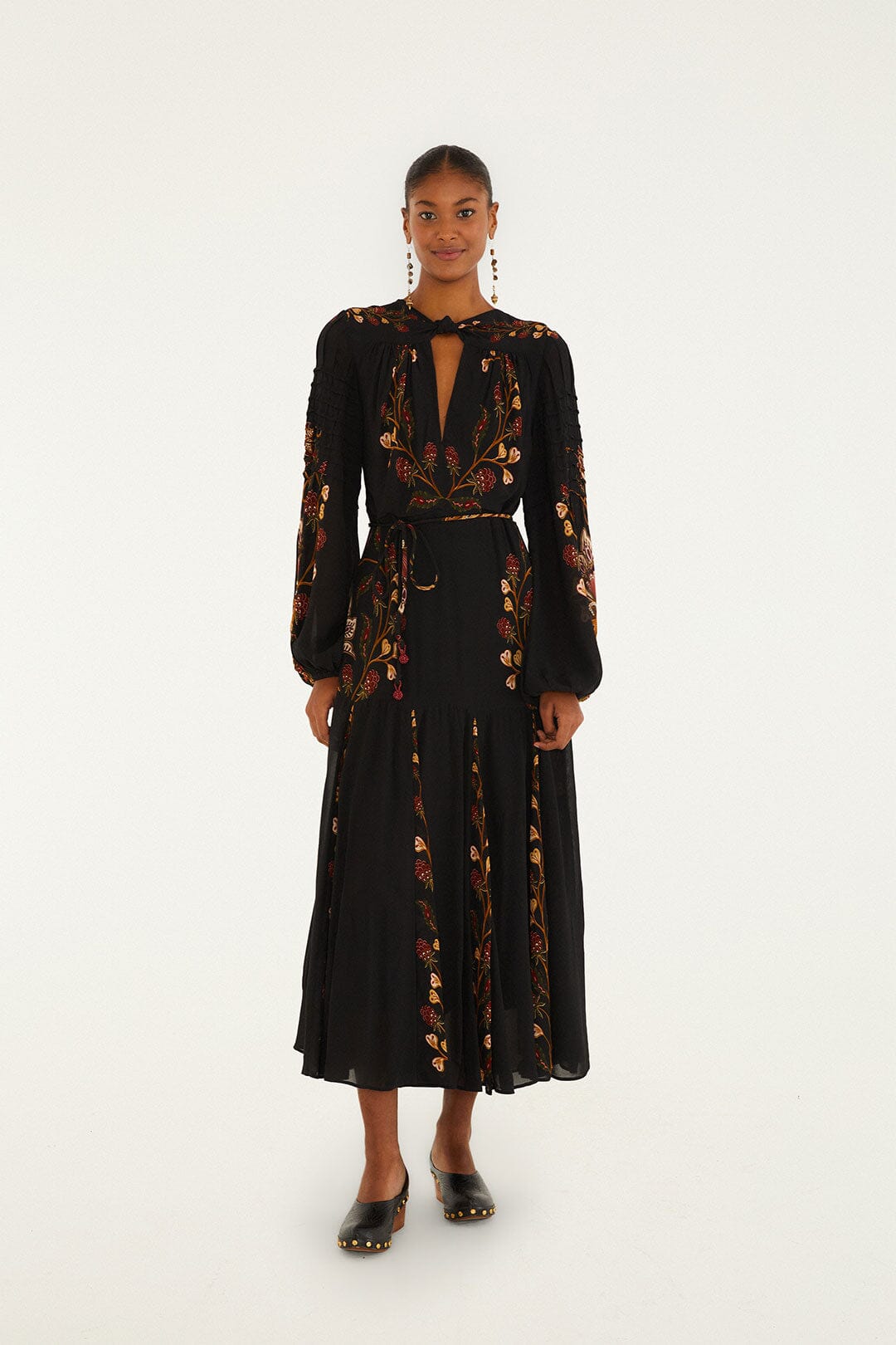 Black Berry Garden Long Sleeve Pleated Maxi Dress | FARM Rio | FARM Rio Women