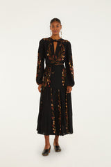 Black Berry Garden Long Sleeve Pleated Maxi Dress | FARM Rio | FARM Rio Women