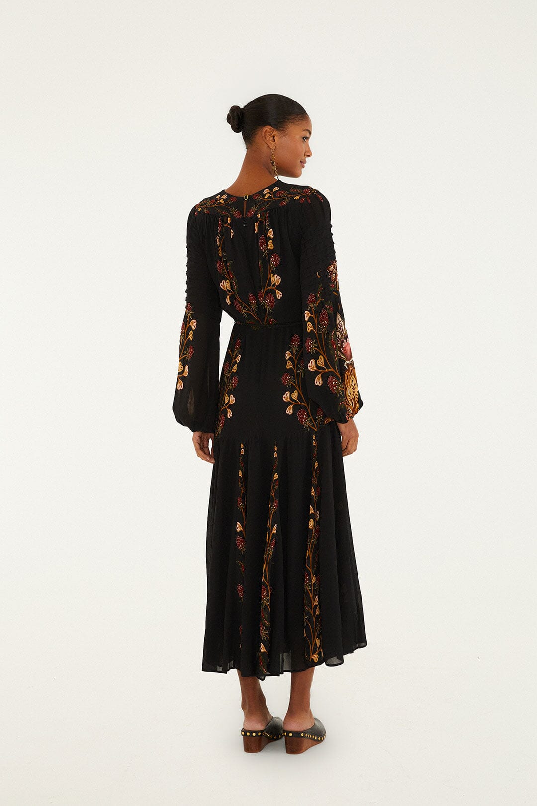 Black Berry Garden Long Sleeve Pleated Maxi Dress | FARM Rio | FARM Rio Women