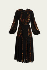 Black Berry Garden Long Sleeve Pleated Maxi Dress | FARM Rio | FARM Rio Women