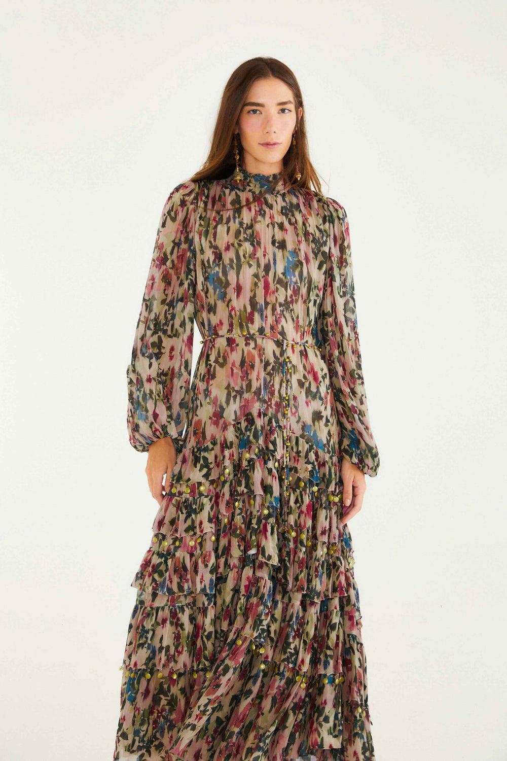Pink Blurred Tiny Flowers Long Sleeve Maxi Dress | FARM Rio | FARM Rio Women
