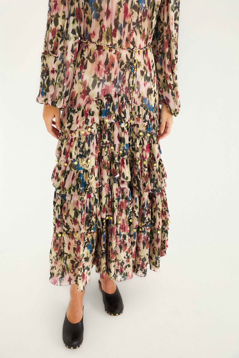 Pink Blurred Tiny Flowers Long Sleeve Maxi Dress | FARM Rio | FARM Rio Women