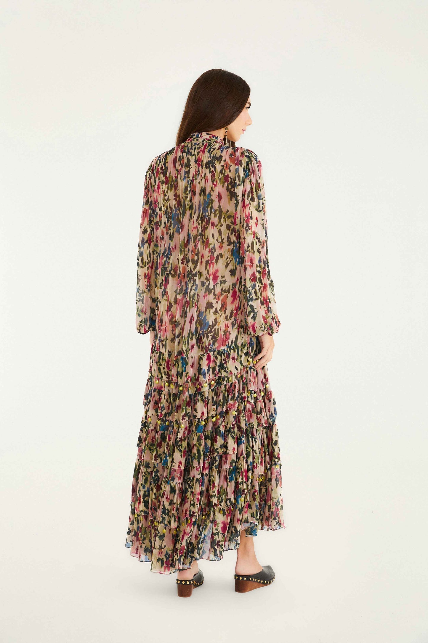 Pink Blurred Tiny Flowers Long Sleeve Maxi Dress | FARM Rio | FARM Rio Women