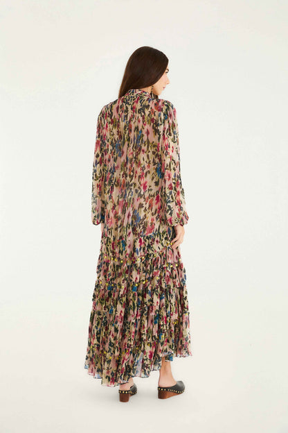 Pink Blurred Tiny Flowers Long Sleeve Maxi Dress | FARM Rio | FARM Rio Women