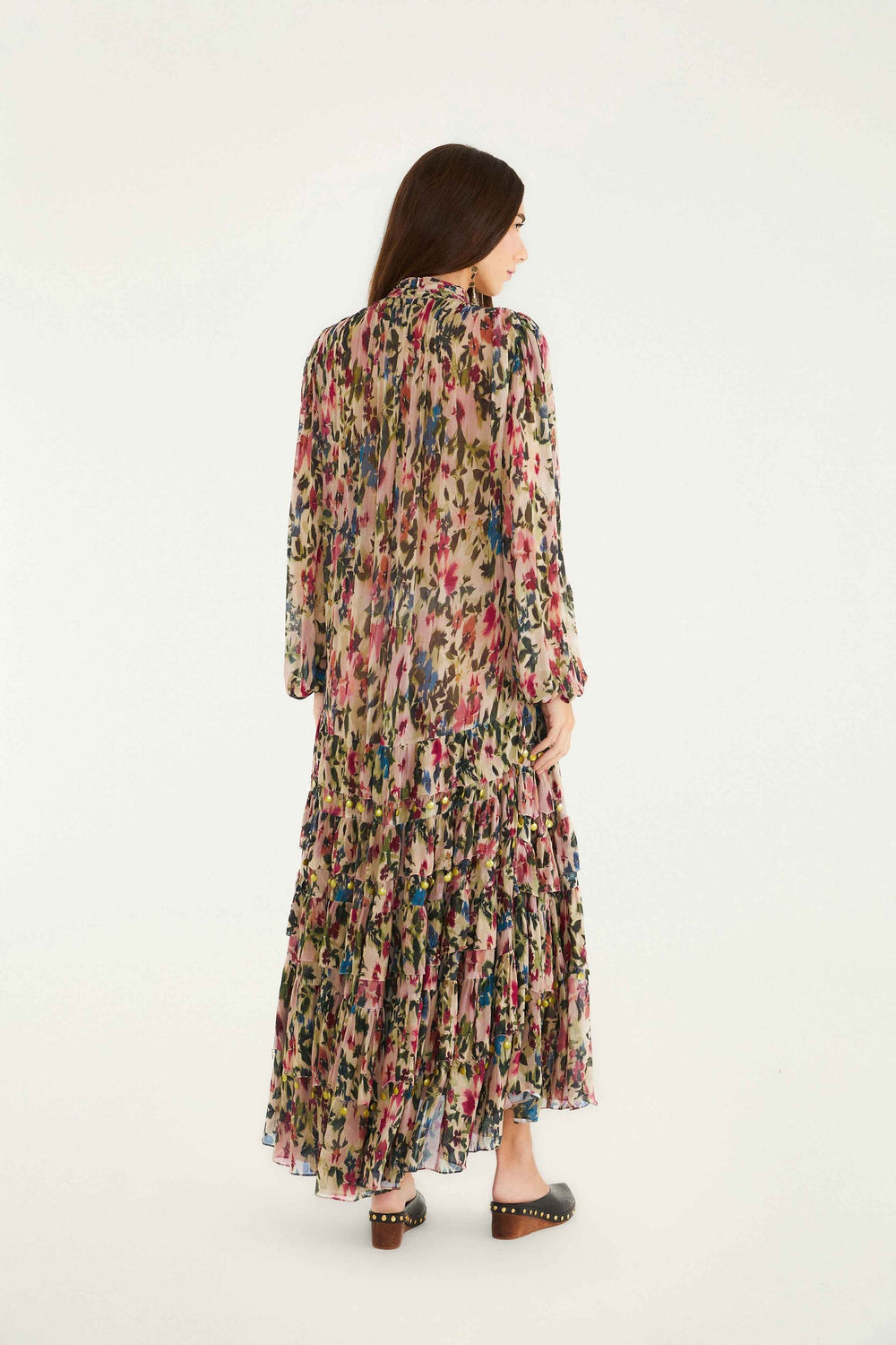 Pink Blurred Tiny Flowers Long Sleeve Maxi Dress | FARM Rio | FARM Rio Women