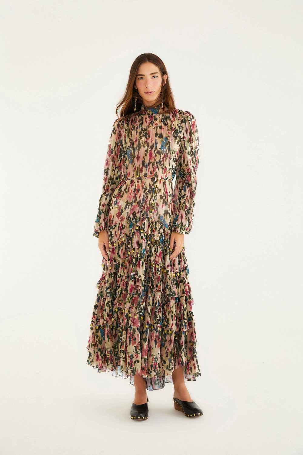 Pink Blurred Tiny Flowers Long Sleeve Maxi Dress | FARM Rio | FARM Rio Women