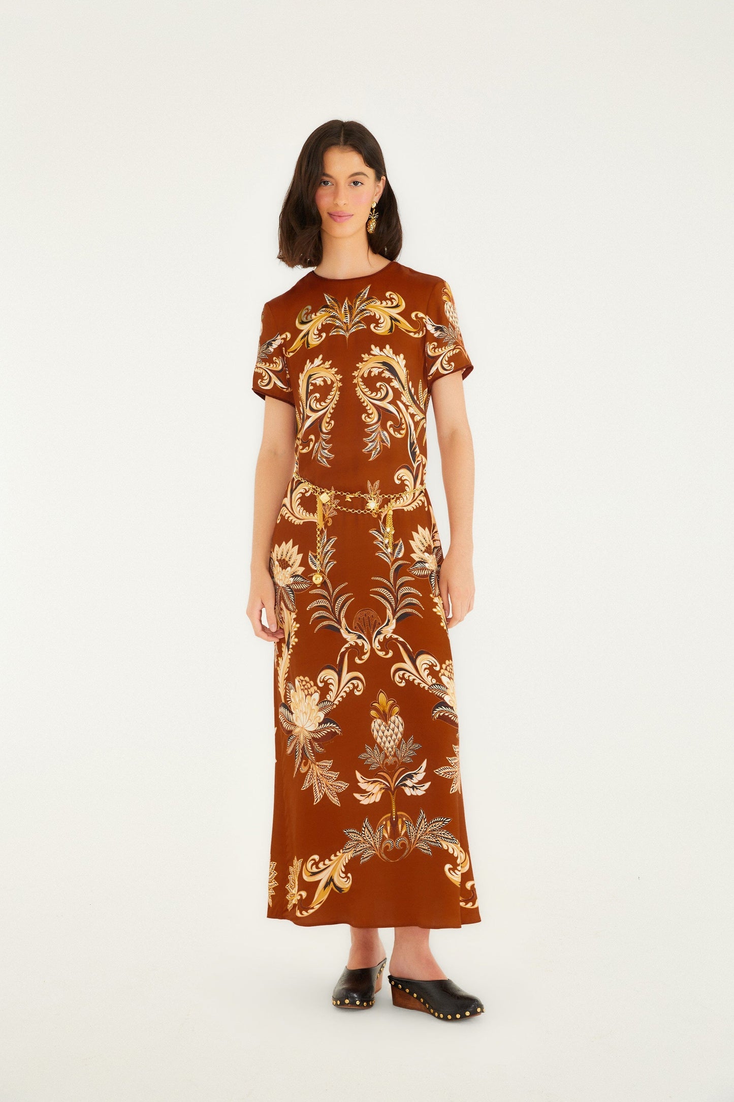 Orange Arabesque Paradise Lenzing� Ecovero� Viscose Maxi Dress | FARM Rio | FARM Rio Women