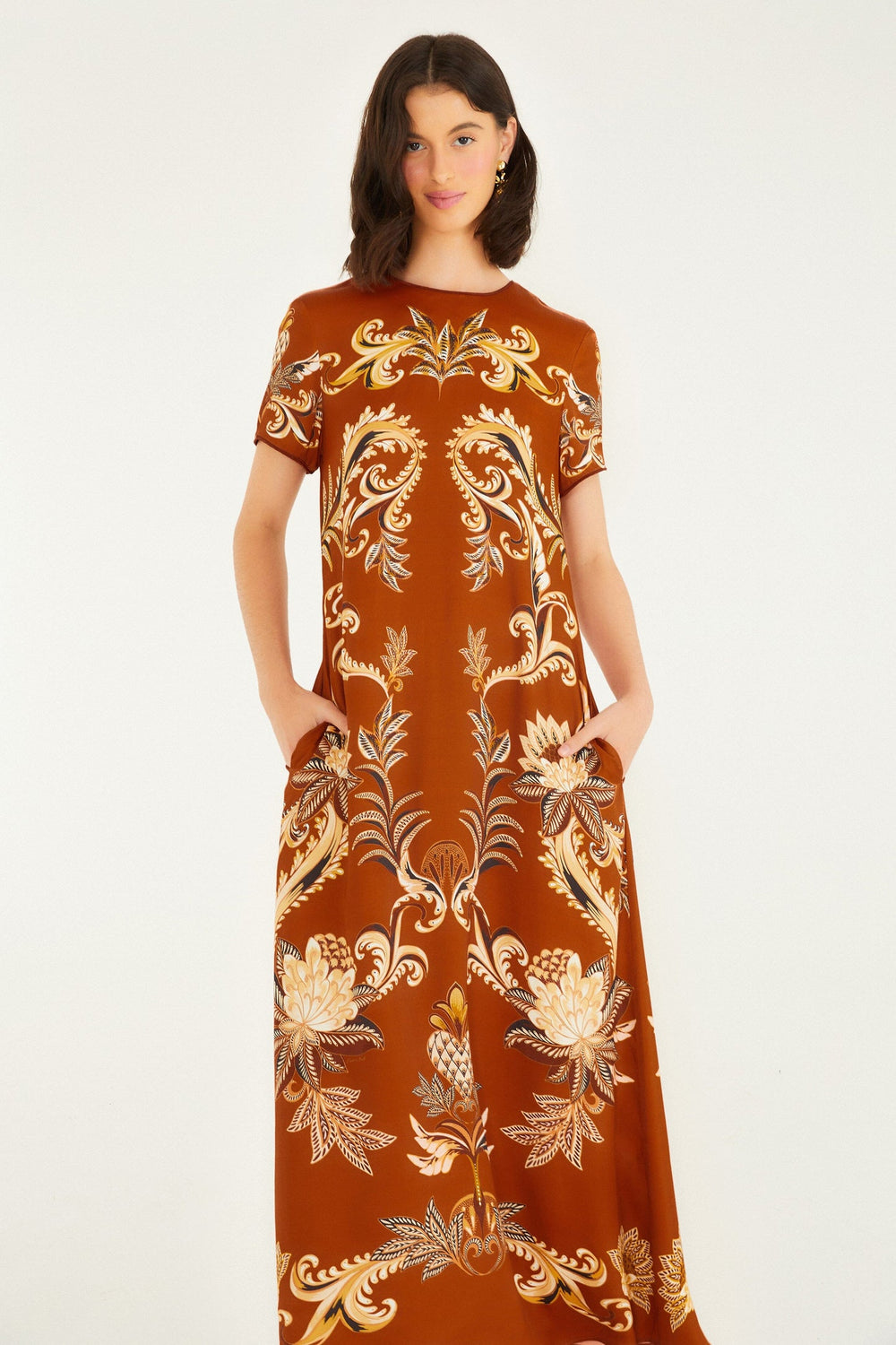 Orange Arabesque Paradise Lenzing� Ecovero� Viscose Maxi Dress | FARM Rio | FARM Rio Women