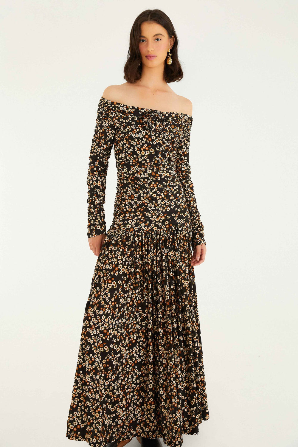 Black Tiny Flowers Long Sleeve Maxi Dress | FARM Rio | FARM Rio Women