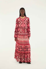 Red Graphic Ainika Belted Tiered Maxi Dress | FARM Rio | FARM Rio Women