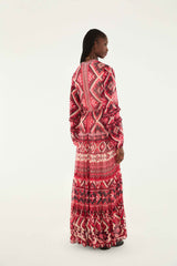 Red Graphic Ainika Belted Tiered Maxi Dress | FARM Rio | FARM Rio Women