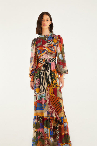 Tropical Multicolor Long Sleeve Maxi Dress | FARM Rio | FARM Rio Women