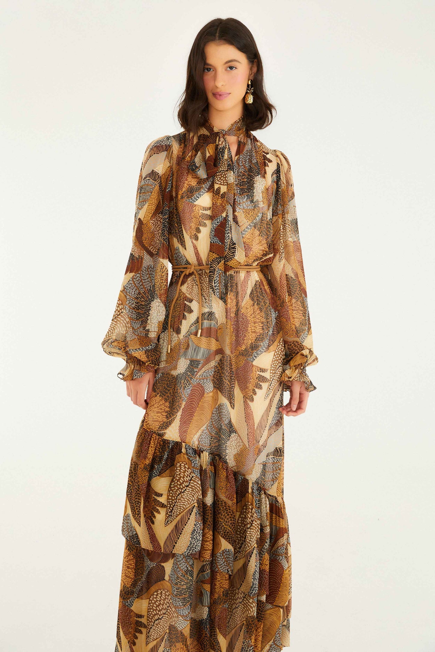 Cream Dotted Macaws Long Sleeve Maxi Dress | FARM Rio | FARM Rio Women