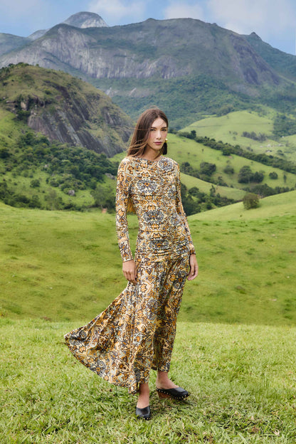 Blue Winter Tapestry Long Sleeve Maxi Dress | FARM Rio | FARM Rio Women