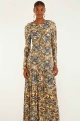 Blue Winter Tapestry Long Sleeve Maxi Dress | FARM Rio | FARM Rio Women