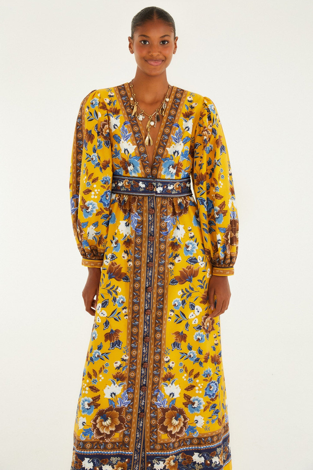 Yellow Flowering Garden Tree Organic Cotton Maxi Dress | FARM Rio | FARM Rio Women