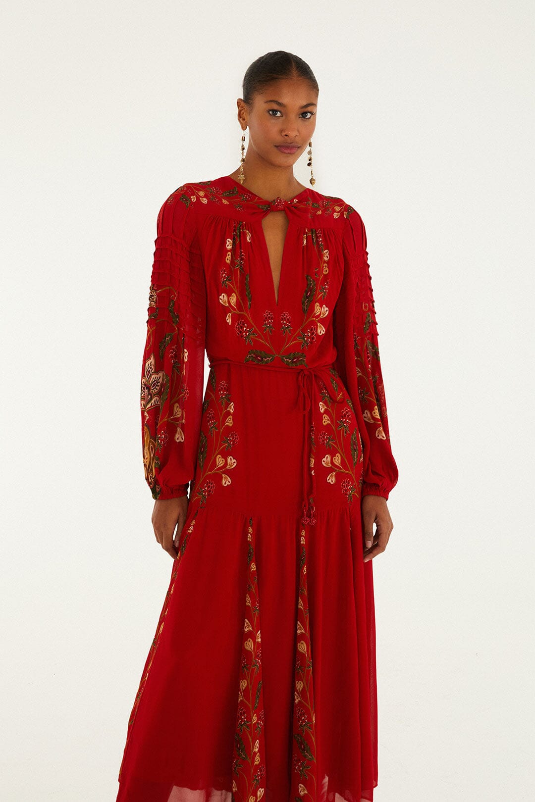 Red Berry Garden Long Sleeve Pleated Maxi Dress | FARM Rio | FARM Rio Women