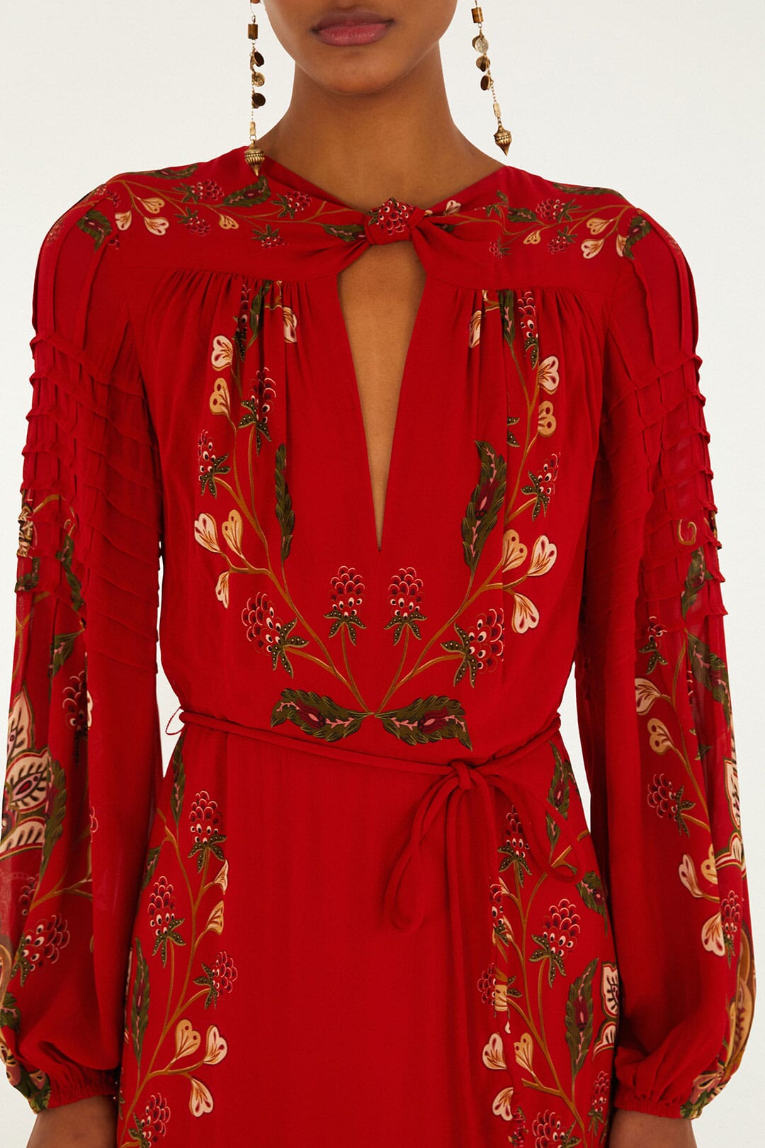 Red Berry Garden Long Sleeve Pleated Maxi Dress | FARM Rio | FARM Rio Women