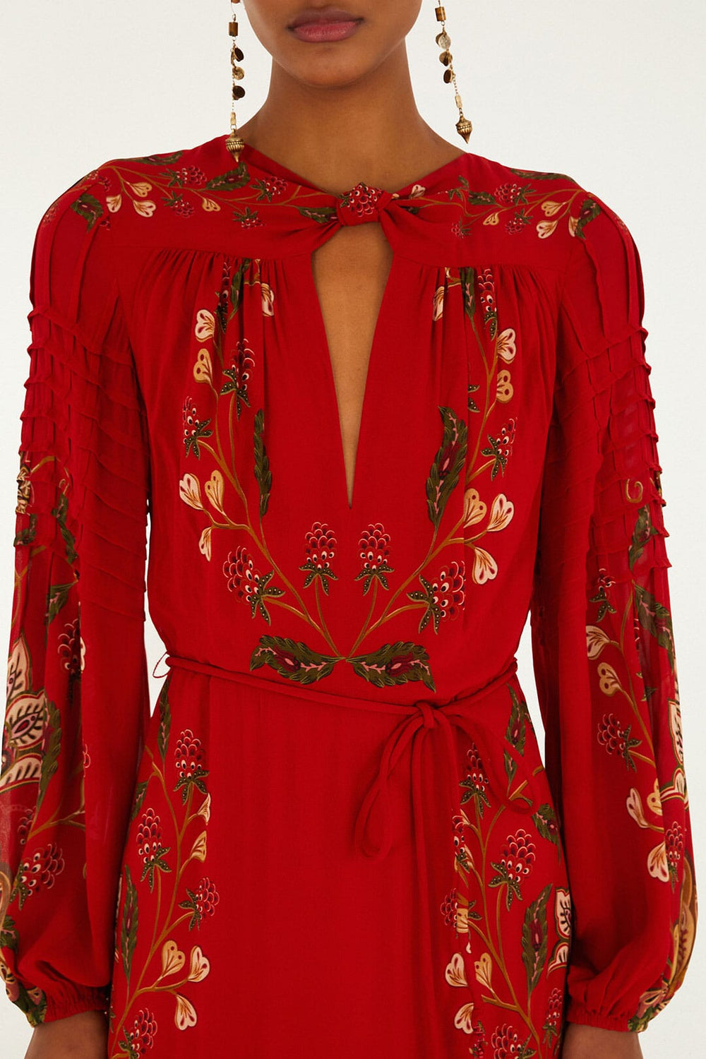 Red Berry Garden Long Sleeve Pleated Maxi Dress | FARM Rio | FARM Rio Women