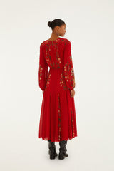 Red Berry Garden Long Sleeve Pleated Maxi Dress | FARM Rio | FARM Rio Women