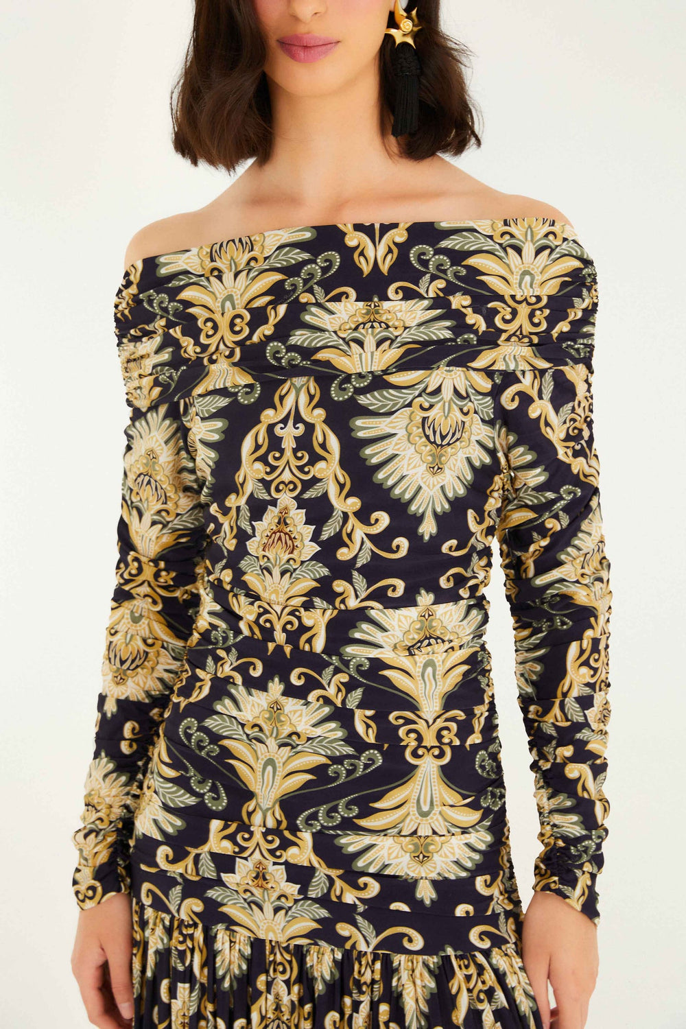 Navy Blue Wonderful Arabesque Off-Shoulder Maxi Dress | FARM Rio | FARM Rio Women