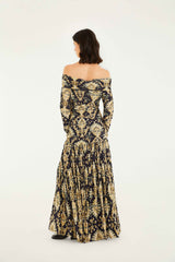 Navy Blue Wonderful Arabesque Off-Shoulder Maxi Dress | FARM Rio | FARM Rio Women
