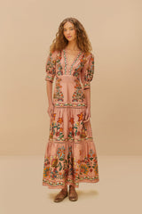 Pink Garden Delight Short Sleeve Maxi Dress | FARM Rio Women