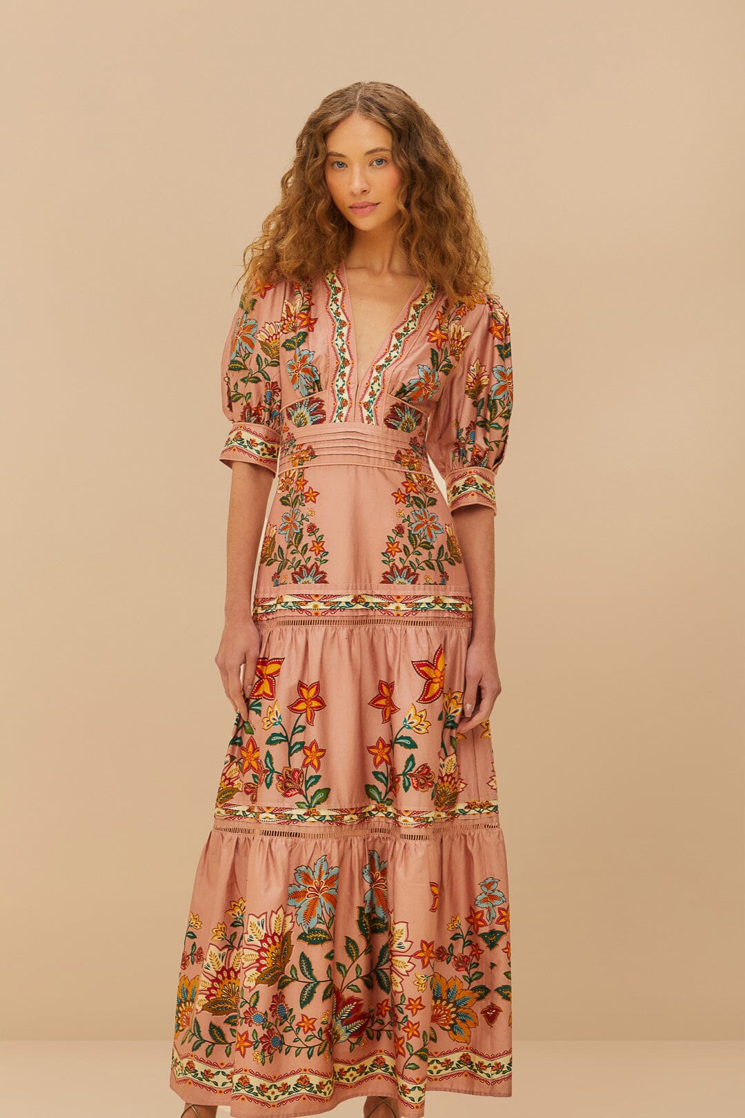 Pink Garden Delight Short Sleeve Maxi Dress | FARM Rio Women