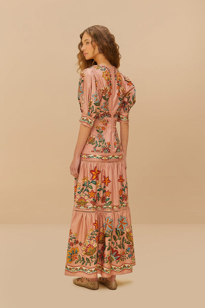 Pink Garden Delight Short Sleeve Maxi Dress | FARM Rio Women